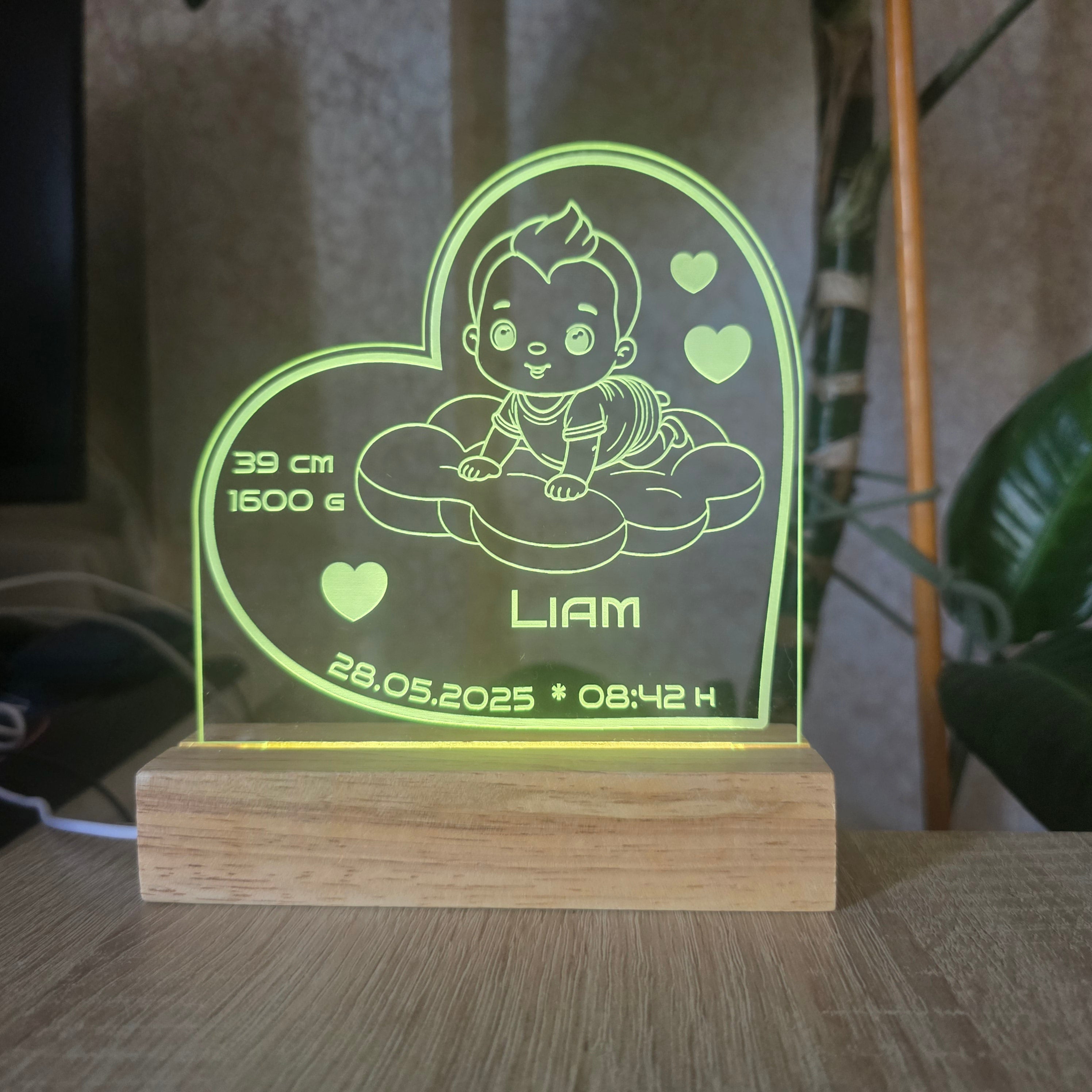 Lámpara LED Personalizada Bebé con Nombre y Datos de Nacimiento