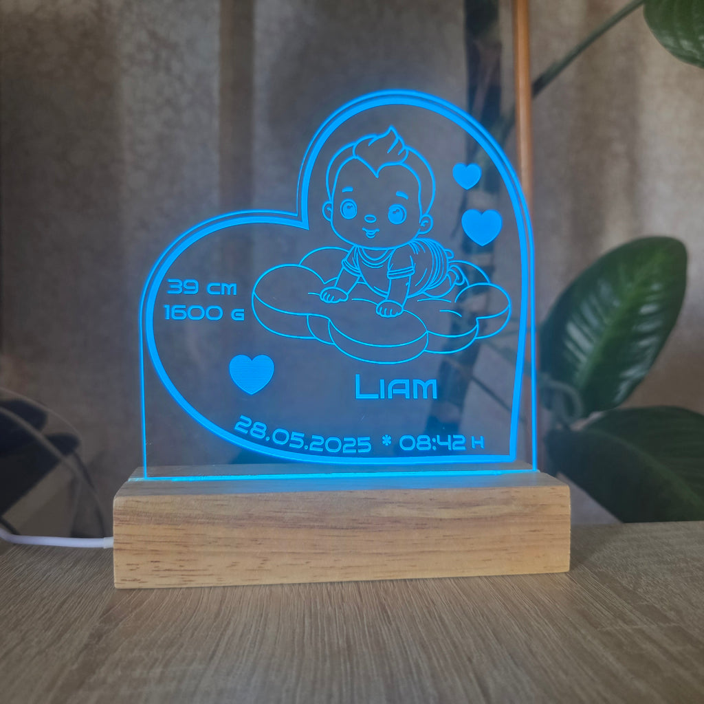 Lámpara LED Personalizada Bebé con Nombre y Datos de Nacimiento